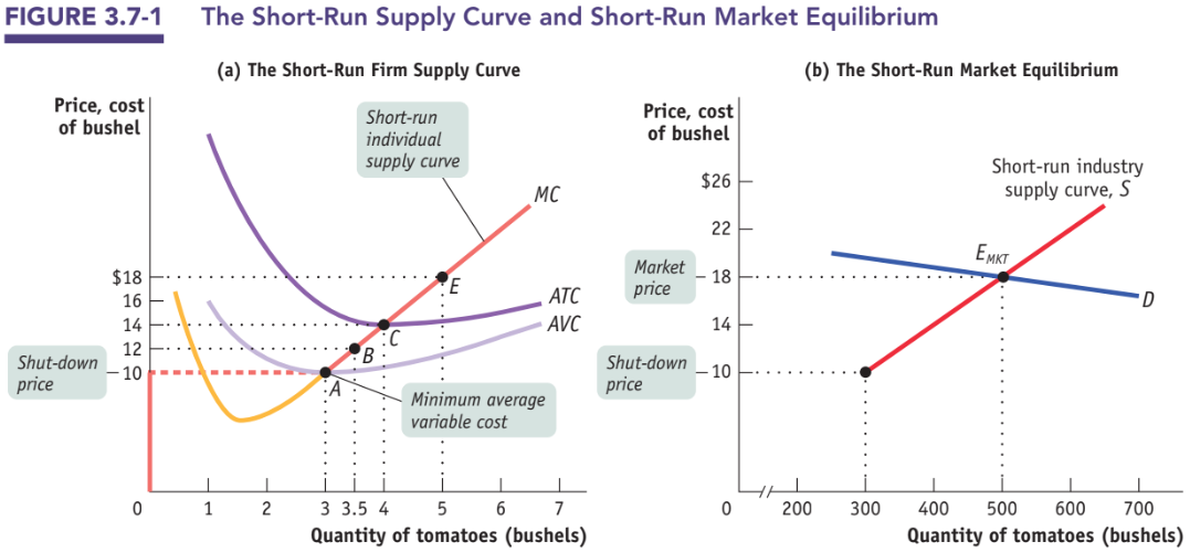 Short-run supply curve and short-run market equilibrium